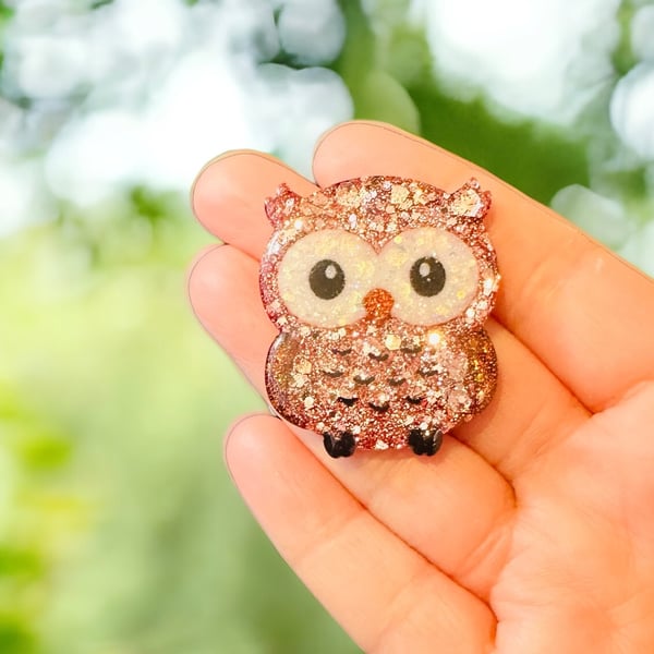 Handmade owl brooch, owl gift, glitter owl, owl brooch, brooch, owl gift for her