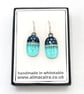 Aqua Blue Spotty Fused Glass Drop Earrings - Image 2