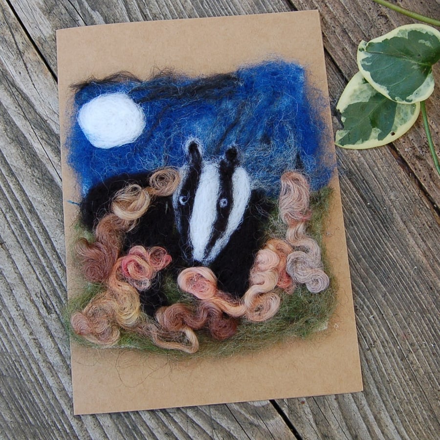 Birthday card. Needle felt Badger. Blank greetings card with Badger design