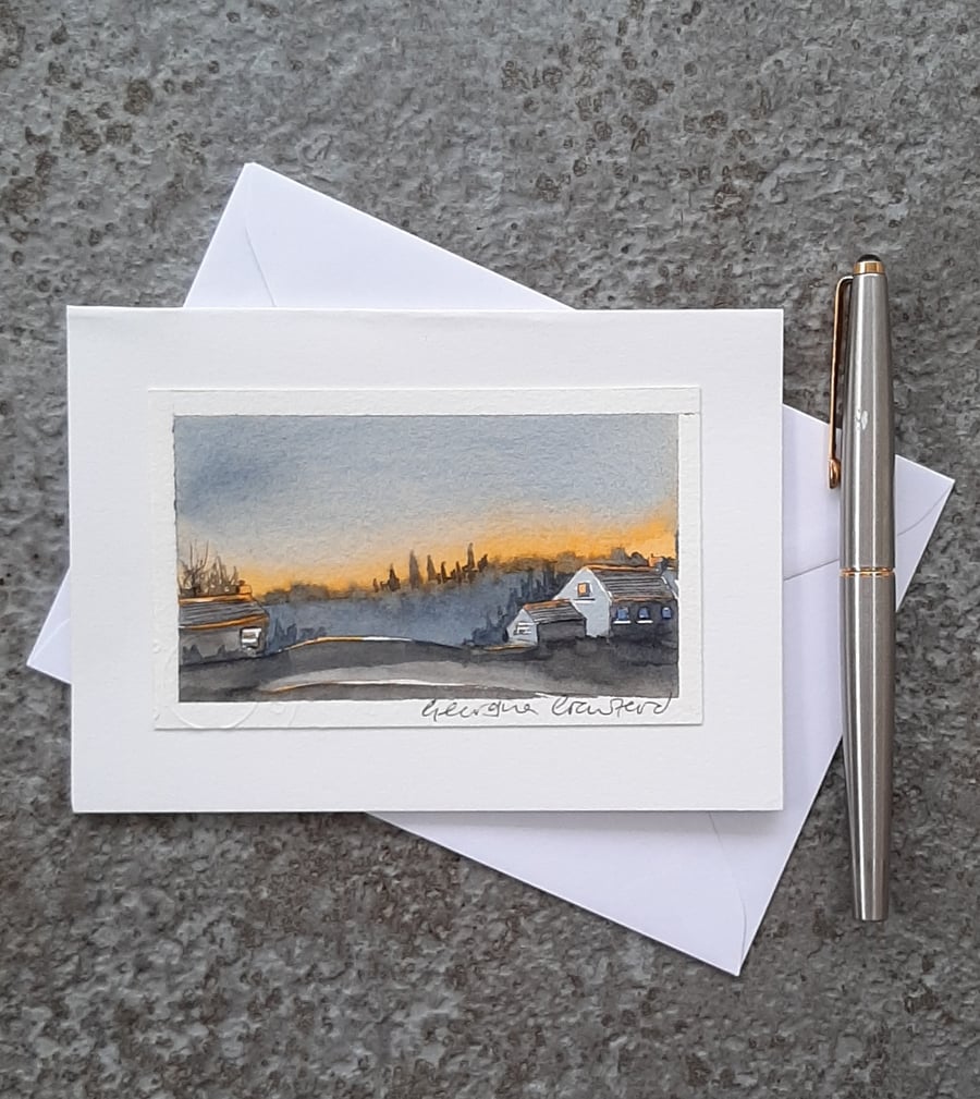 Handpainted Watercolour Blank Card. OOAK