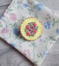 Hand Embroidered Floral Brooch - Primrose Yellow with Pink & Purple Flowers - Image 3