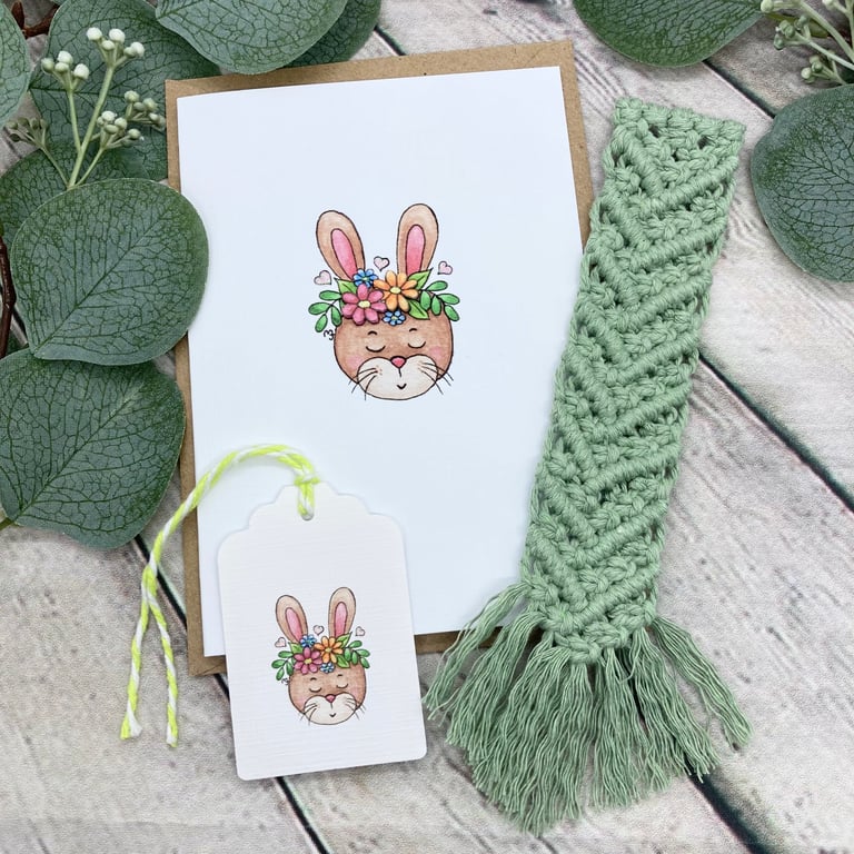 Macrame Bookmark & Card Gift Set - Bunny with Floral Crown