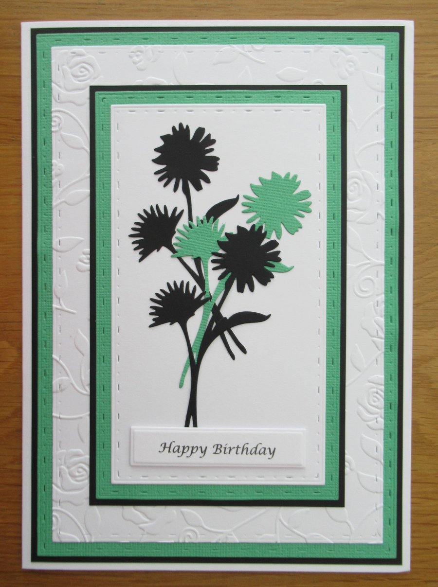 Silhouette Flowers - A5 Card - Green