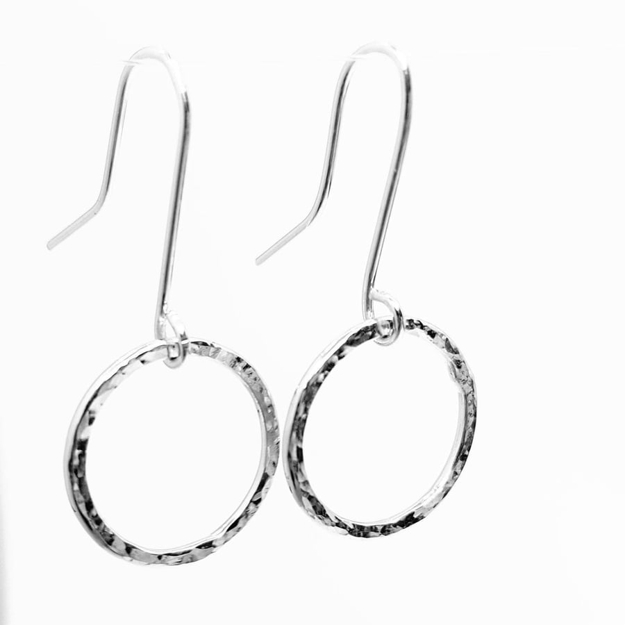 Sterling silver hammered circle earrings