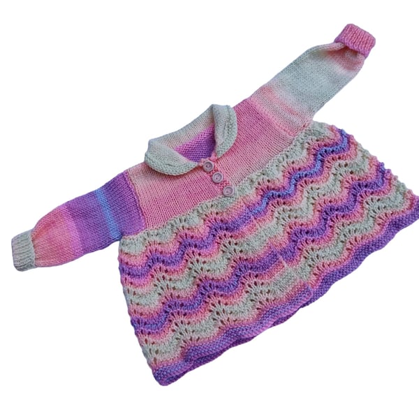 Baby Girl Cardigan 0-3 Months, Rainbow Hand Knitted Matinee Coat