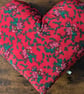 Handmade Heart-Shaped Cushion - Red Floral Folk Art
