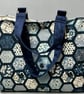 Spacious tote bag in Japanese style navy fabric