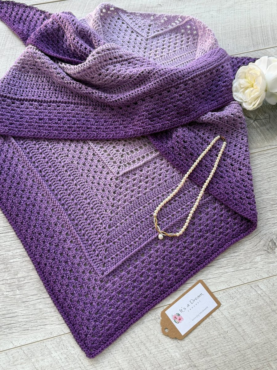 Image of Ladies Triangle Scarf - Crochet Ladies Shawl - Ladies Wrap - Lilac and Purple