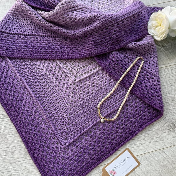 Ladies Triangle Scarf - Crochet Ladies Shawl - Ladies Wrap - Lilac and Purple