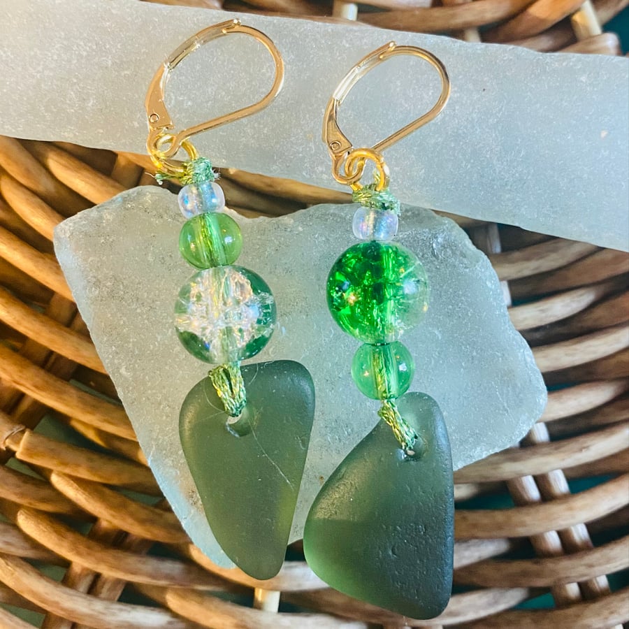 Sea Glass and Glass Bead earrings - SGE03
