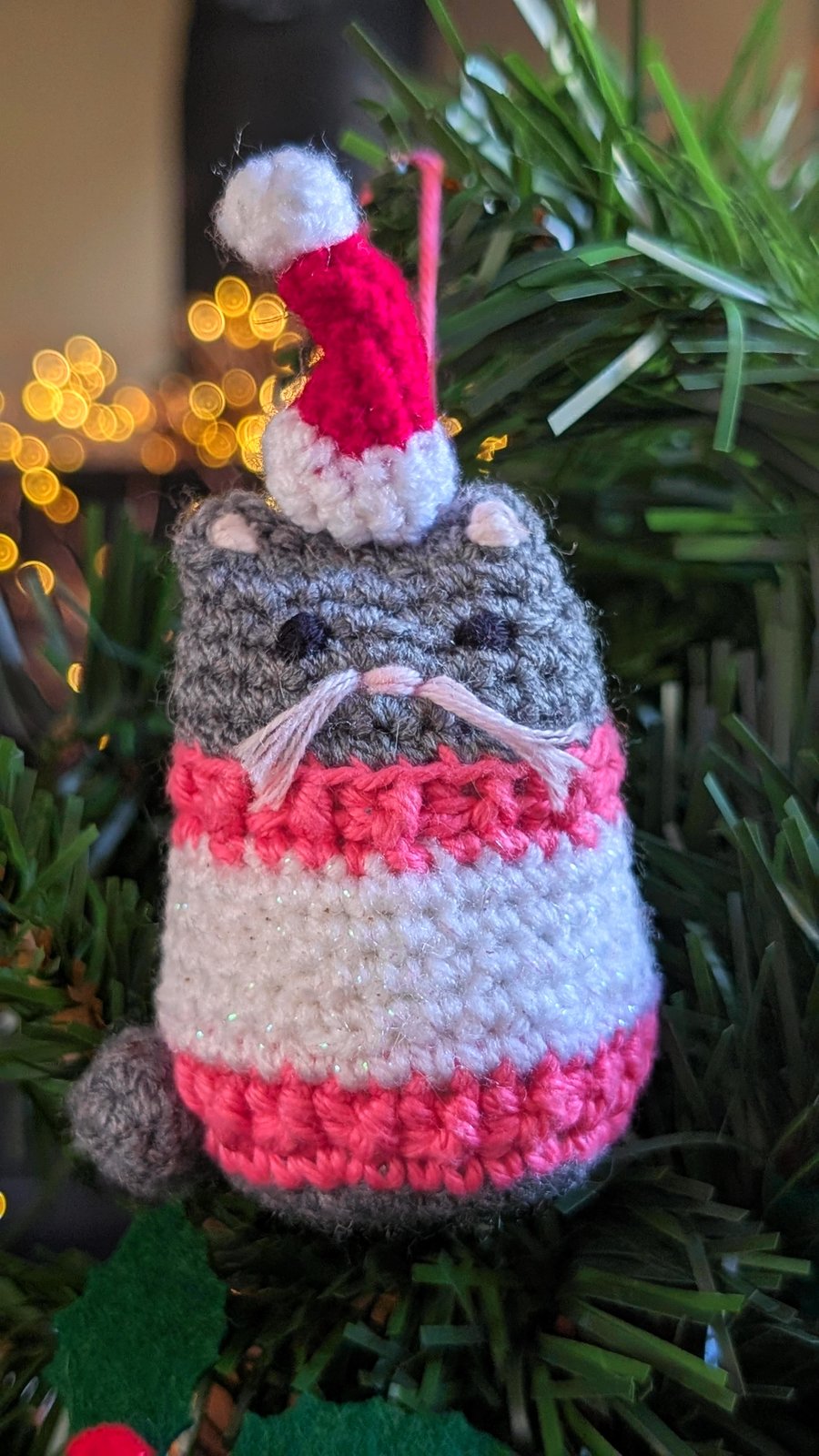 Grey Cat Christmas Tree Decoration, Cat Christmas Gift, Cat Hanging Decoration