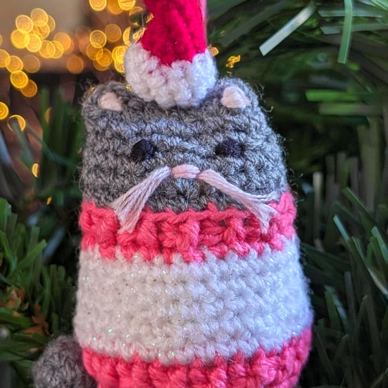 Grey Cat Christmas Tree Decoration, Cat Christmas Gift, Cat Hanging Decoration