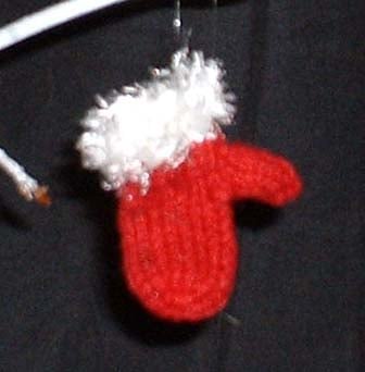 3 Hand knitted wool mitten christmas decorations- set of 3 in red & white