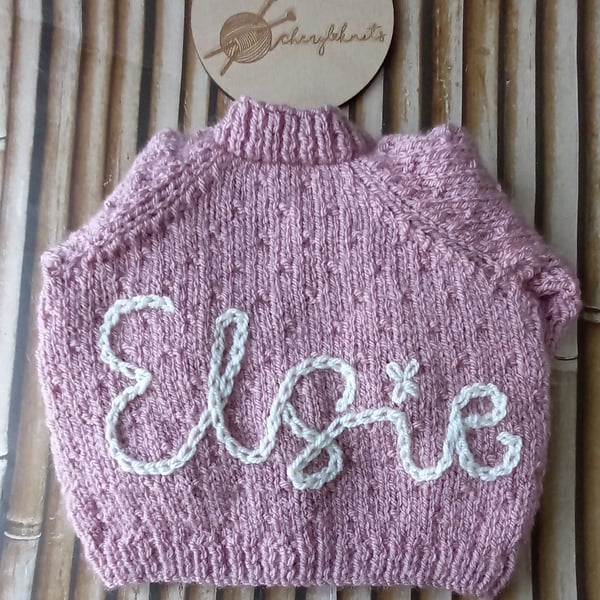 Handknitted baby cardigan personalised 