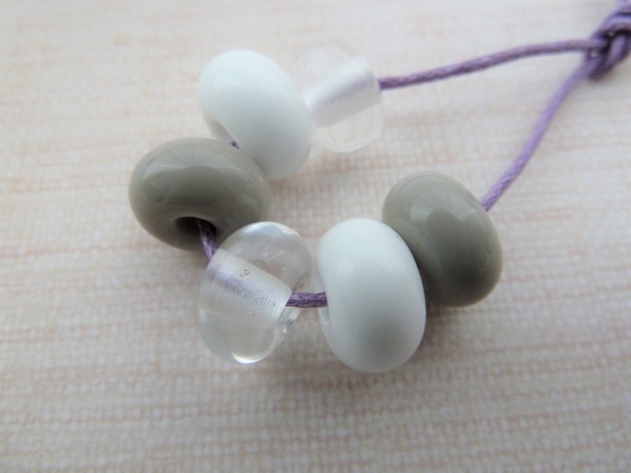 clear, white and grey lampwork glass spacer beads