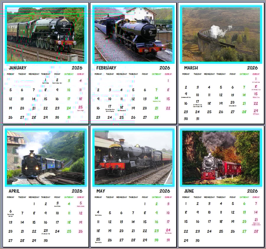 2026 A4 Calendar Steam Trains Themed  