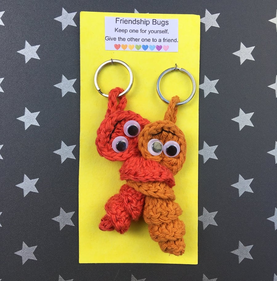 Crochet Friendship Bug Keyring, Red And Orange, Best Friend Gift