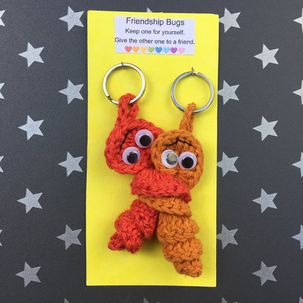 Crochet Friendship Bug Keyring, Red And Orange, Best Friend Gift