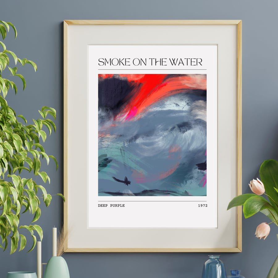 Music Poster Deep Purple - Smoke On The Water Abstract Song Art Print Painting