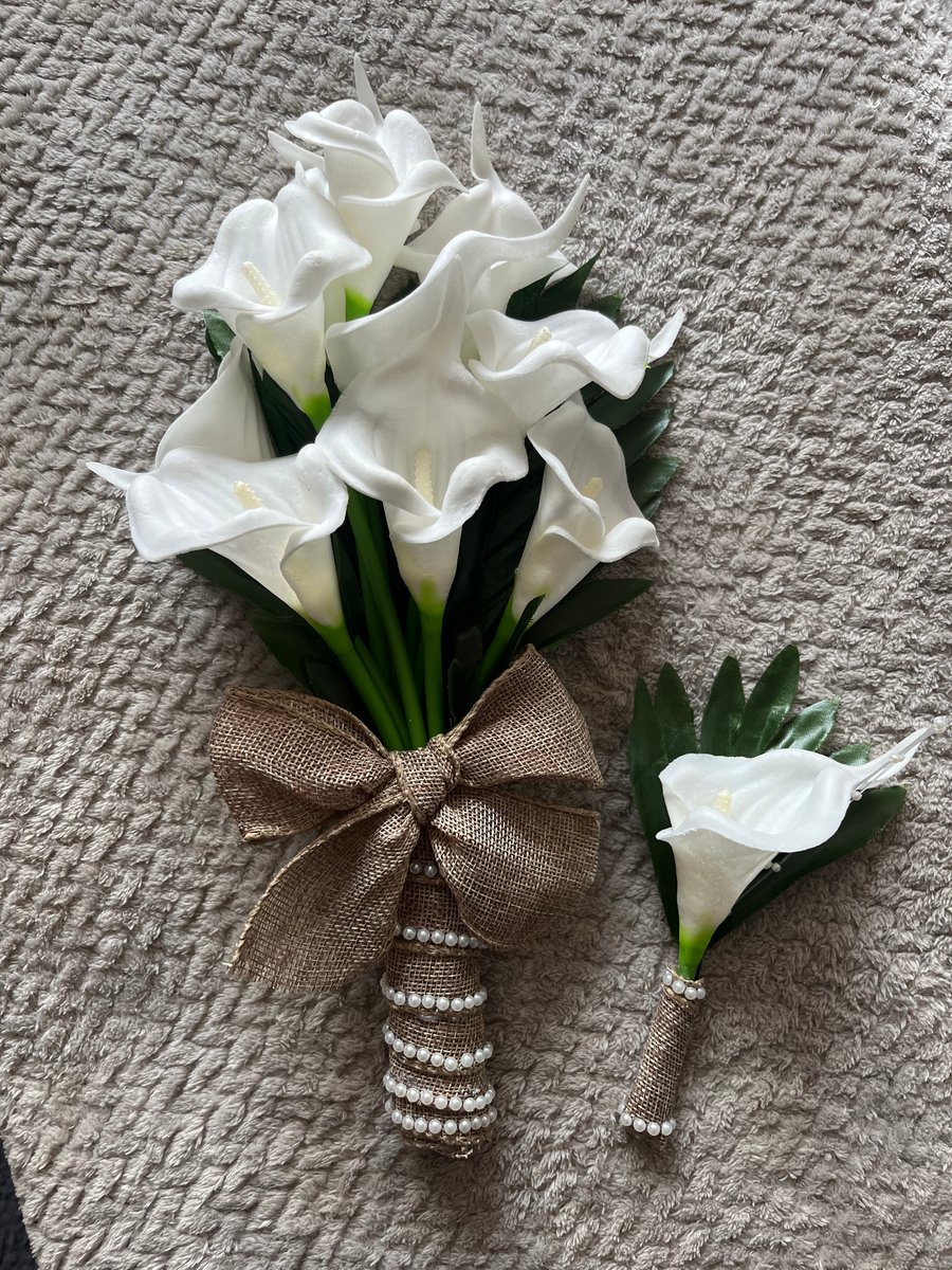 Artificial White Calla Lily Buttonhole - Real Touch, Groom Corsage, UK Made, Wedding