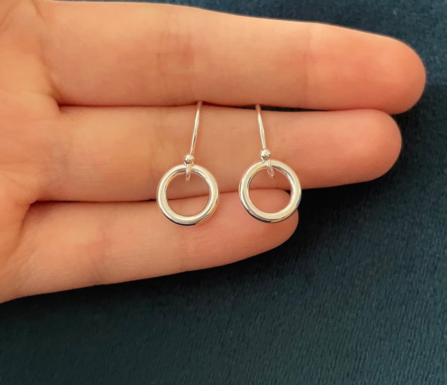 Sterling Silver Open Circle Drop Earrings, Geometric Earrings