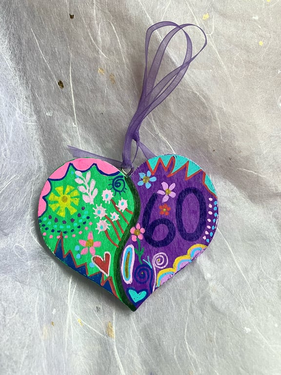  60th hand painted birthday heart
