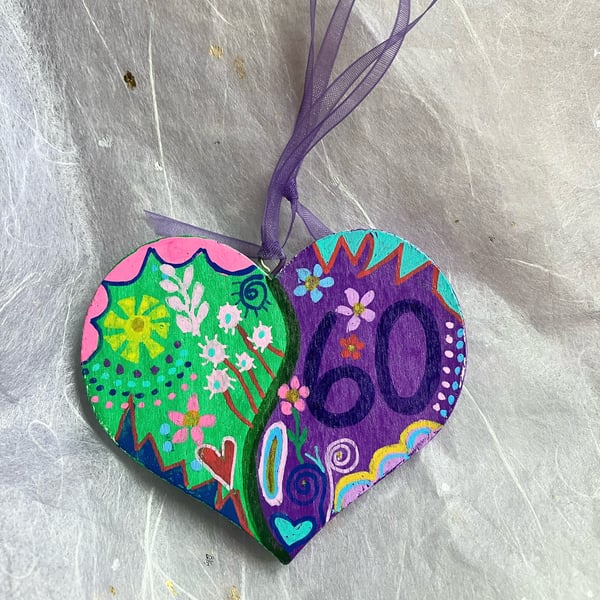  60th hand painted birthday heart