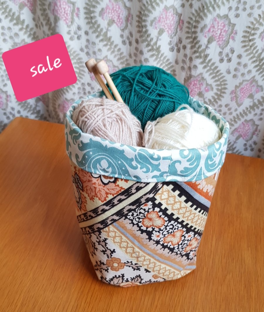 Fabric storage basket: vintage Sanderson print with coordinating lining