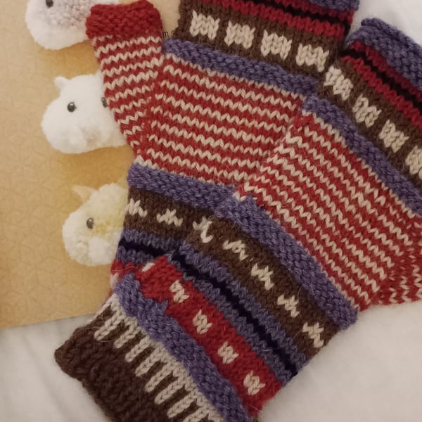 Colourful handknit wristwarmers 