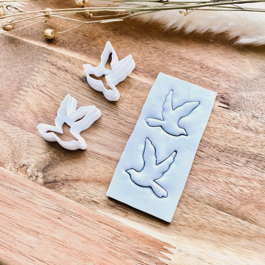 Set of 2 left and right Dove Birds Polymer Clay Cutters for jewellery making