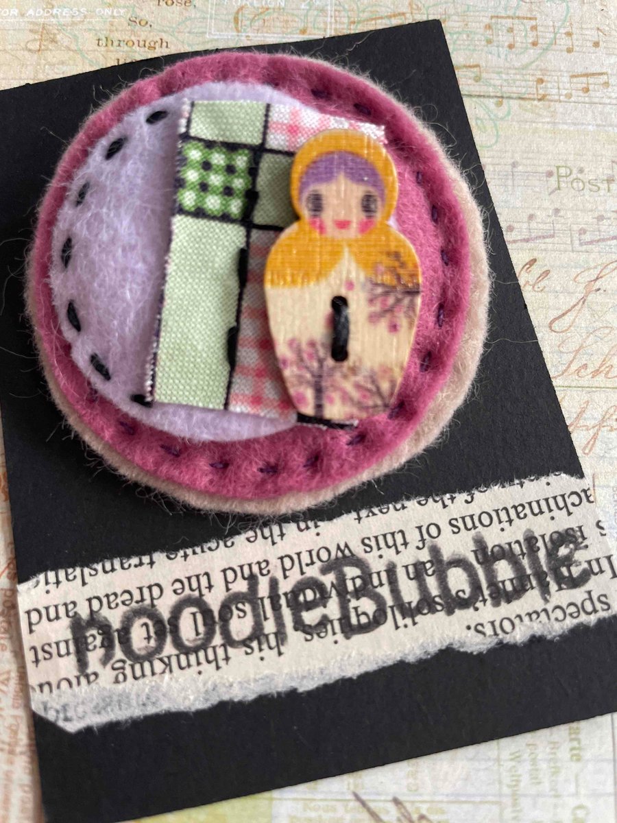 Pink Nesting Doll Geometric Brooch 