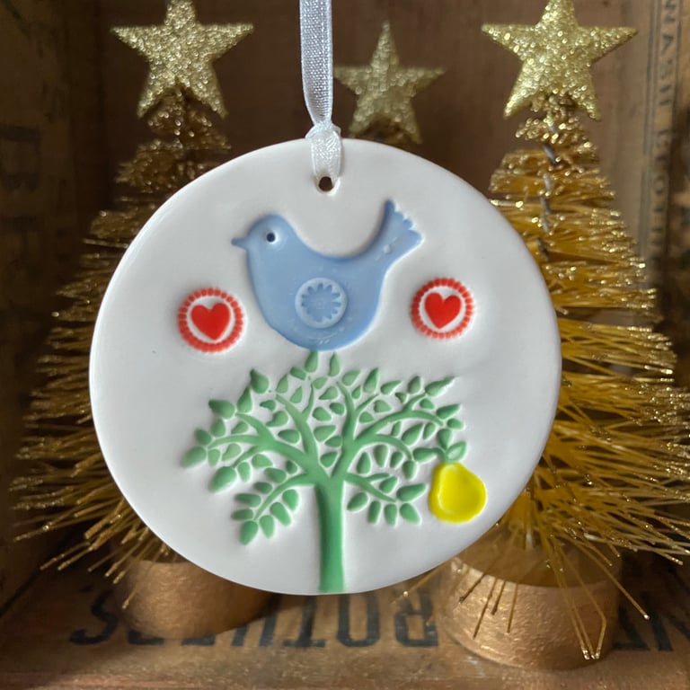 Partridge in a pear tree ceramic Christmas decoration Pottery decoration Xmas