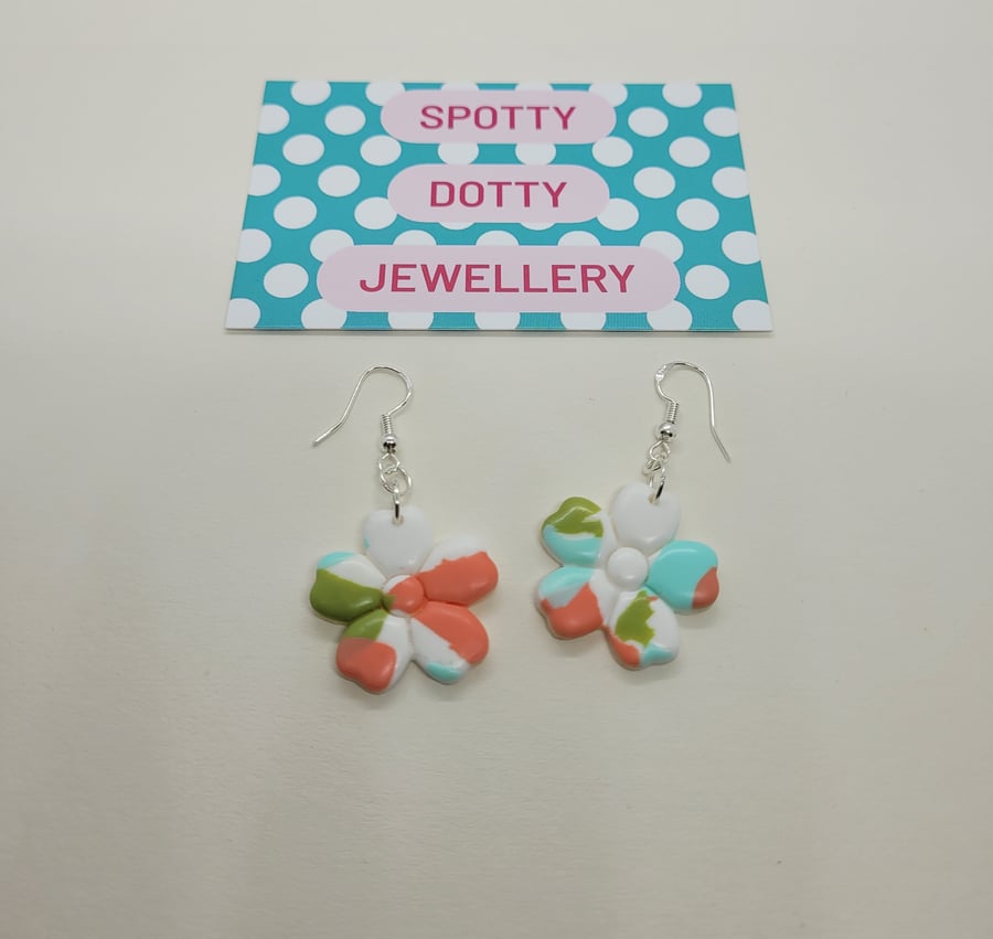 Pastel Polymer Clay Flower Dangle Earrings 
