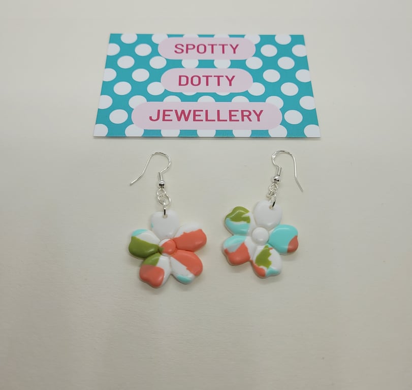 Pastel Polymer Clay Flower Dangle Earrings 
