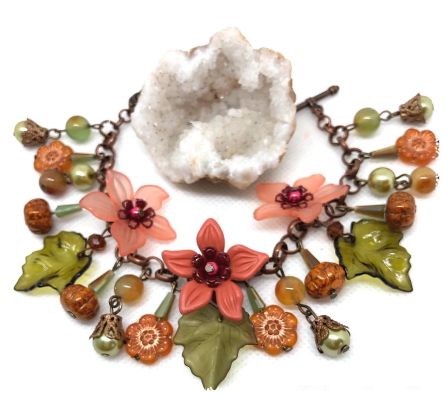 OOAK Lucite Flower  and Czech glass bracelet