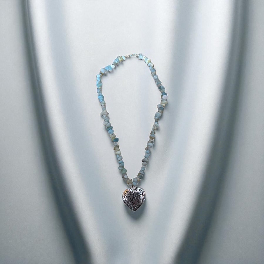 Tidebound Heart - Amazonite Necklace with Filigree Pendant