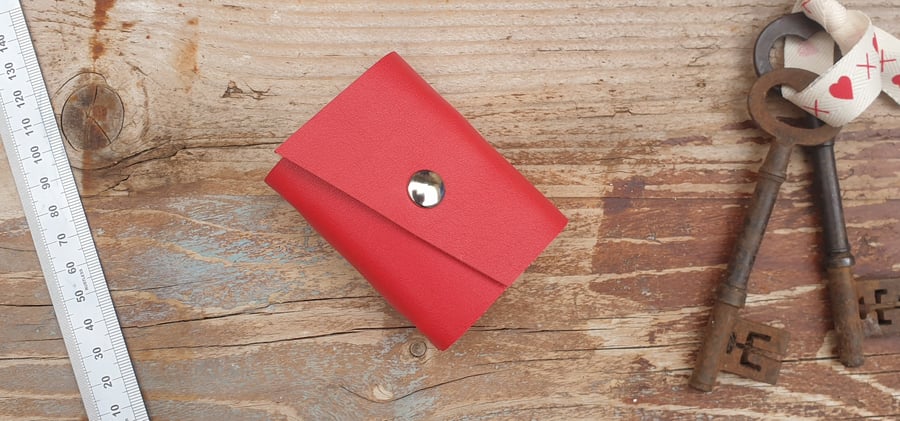 Handmade Leather Journal - Tiny Size 3 x 2 - Hand-Stitched - Red
