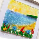 Sunset tranquility beach , fused glass art