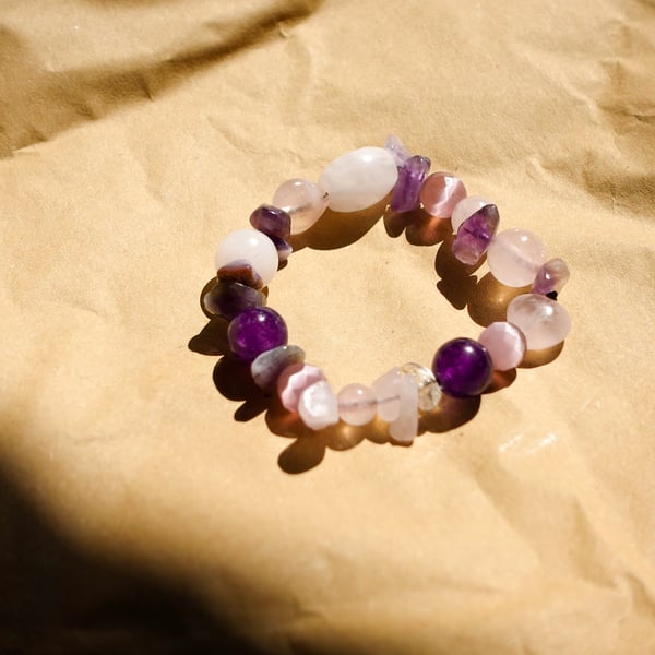 Beautiful Real Crystal Amethyst Beaded Bracelet 