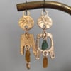 Seaglass mis-match earrings, bronze, unique jewellery, recycled material