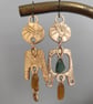Seaglass mis-match earrings, bronze, unique jewellery, recycled material