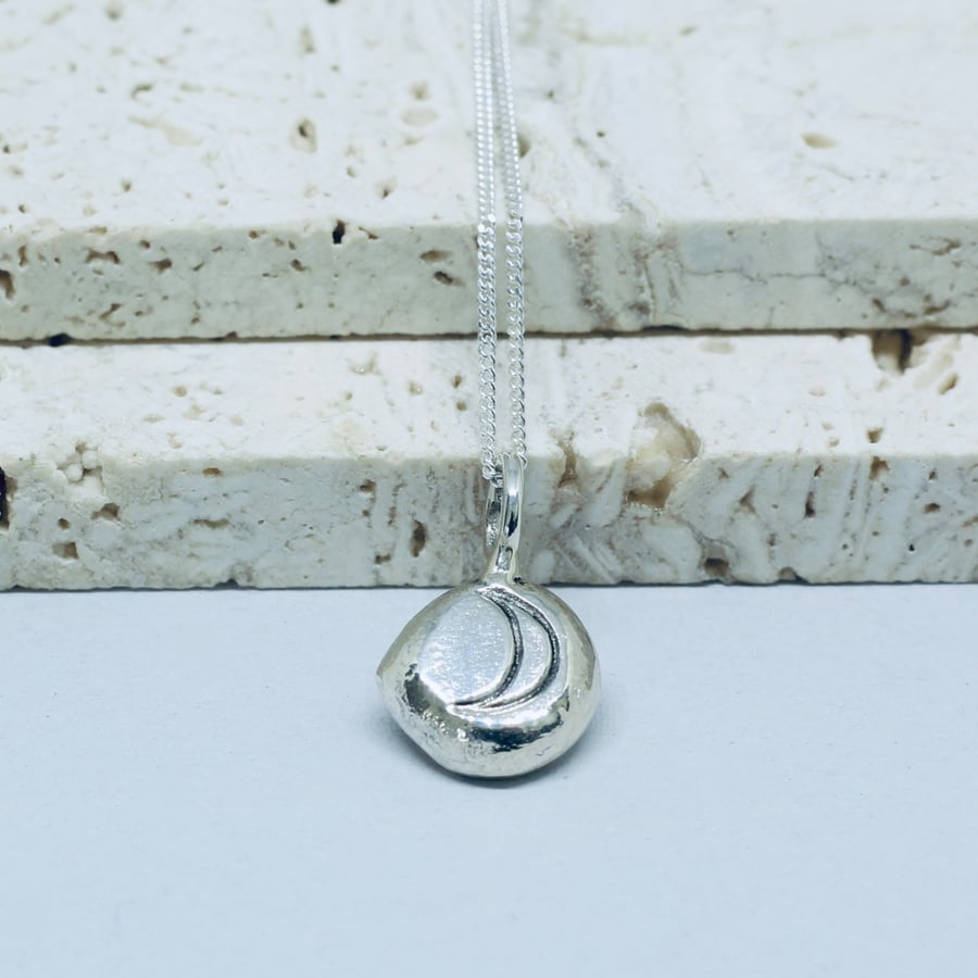 Recycled Silver Melted Moon Pendant