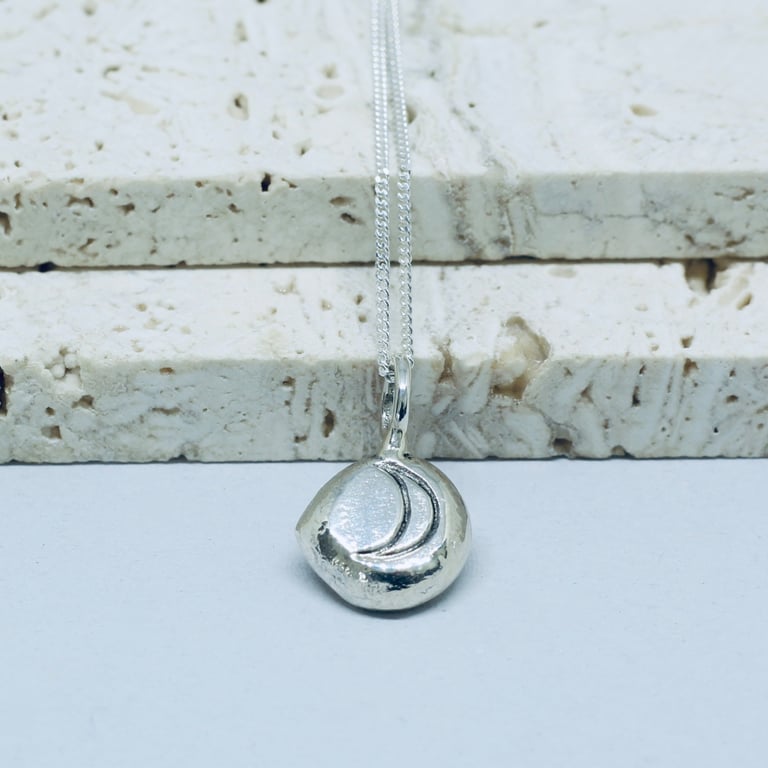 Recycled Silver Melted Moon Pendant