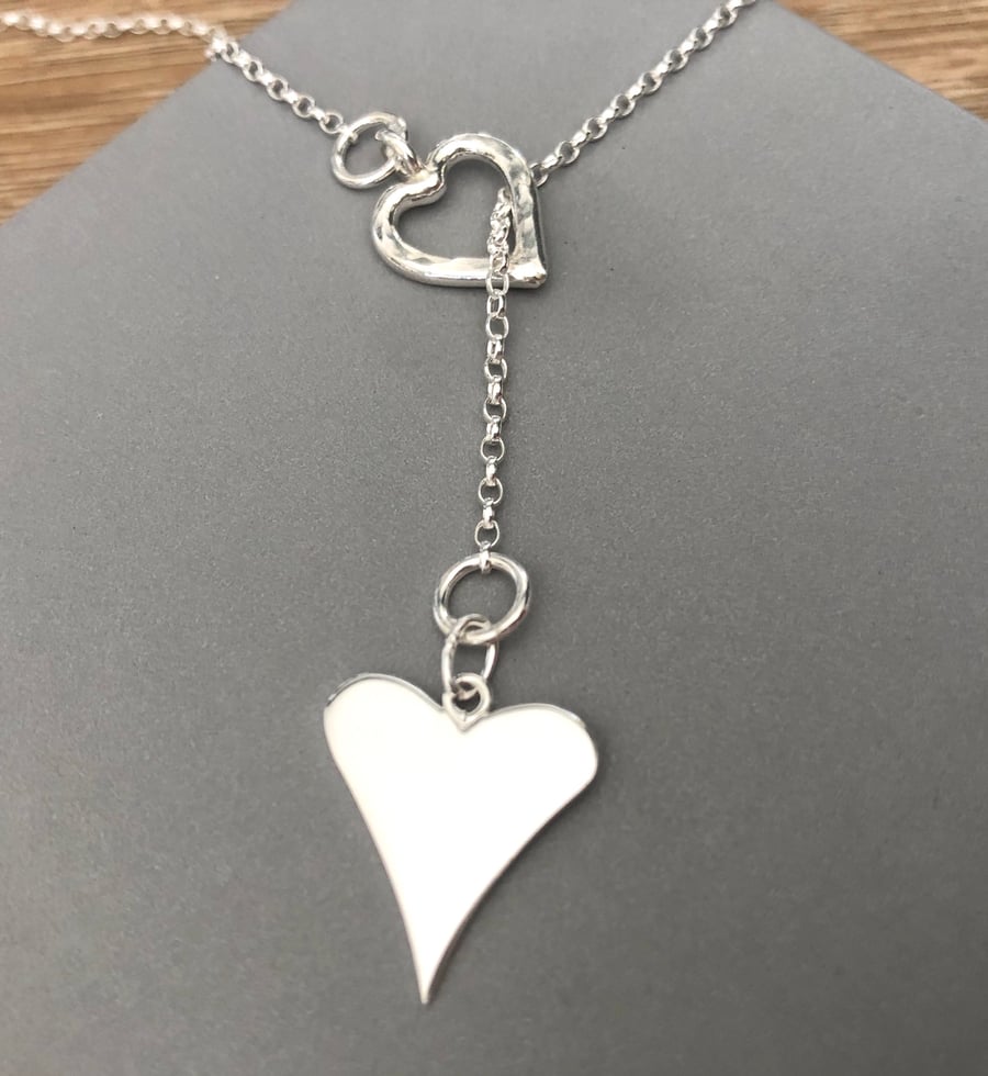 Sterling Silver Heart Lariat Necklace