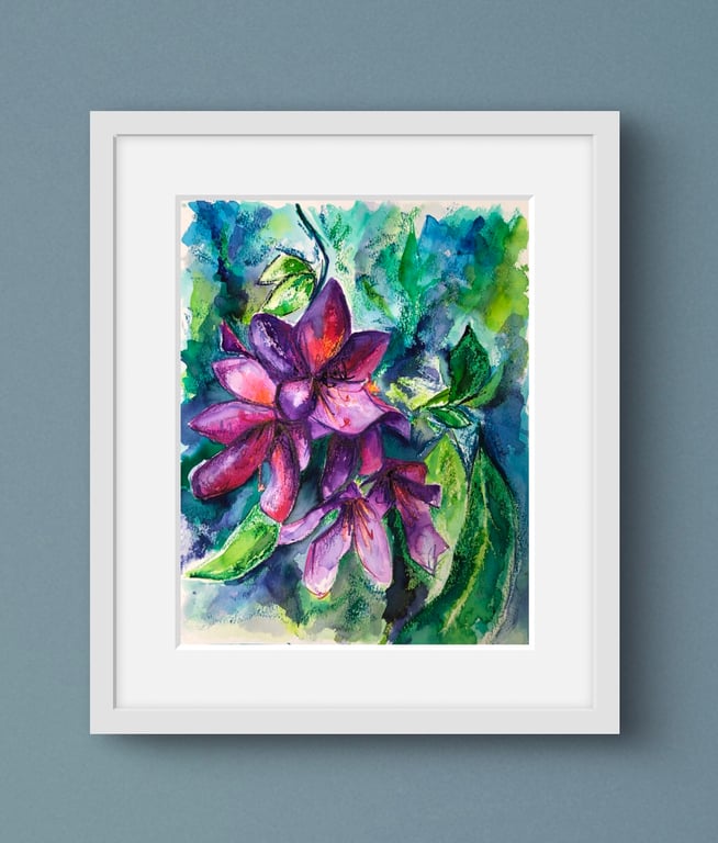 Rhododendron Original Watercolour Painting, A4 piece with white card mount