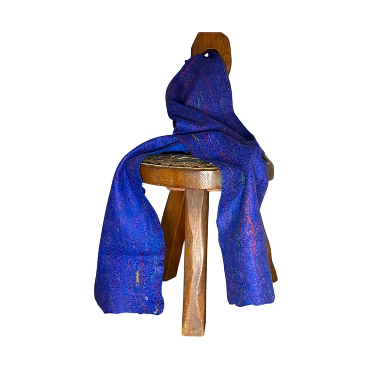 Felted scarf, blue merino wool with silk fibre embellishment
