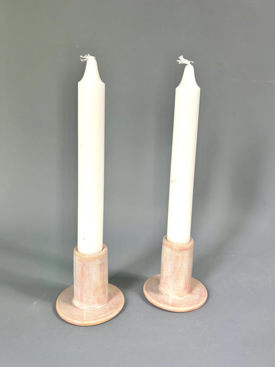 Handmade Ceramic Candlestick: Pink & Lemon Glazed Stoneware