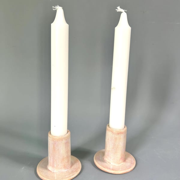 Handmade Ceramic Candlestick: Pink & Lemon Glazed Stoneware