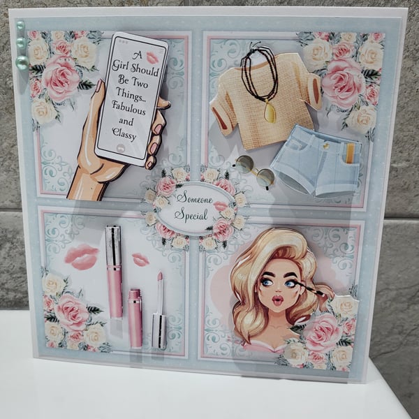Birthday card for lady. Fashion Birthday card.  Young lady Birthday card. 