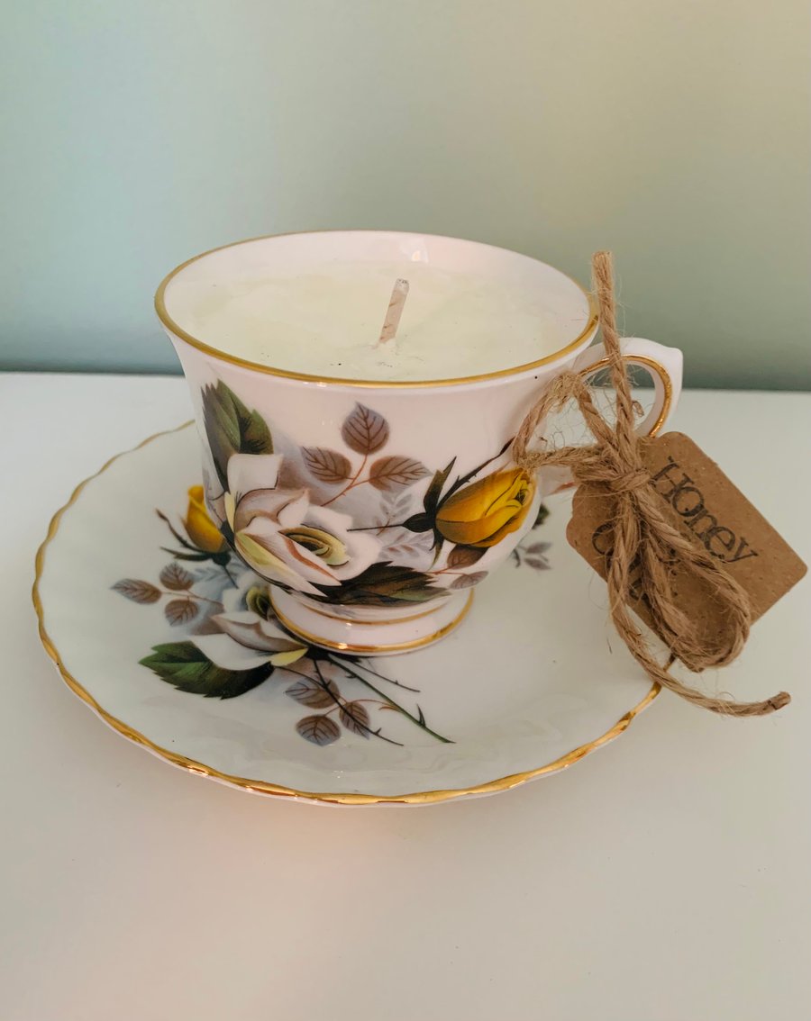 Mini Honey & Oats Tea Cup Candle with Saucer
